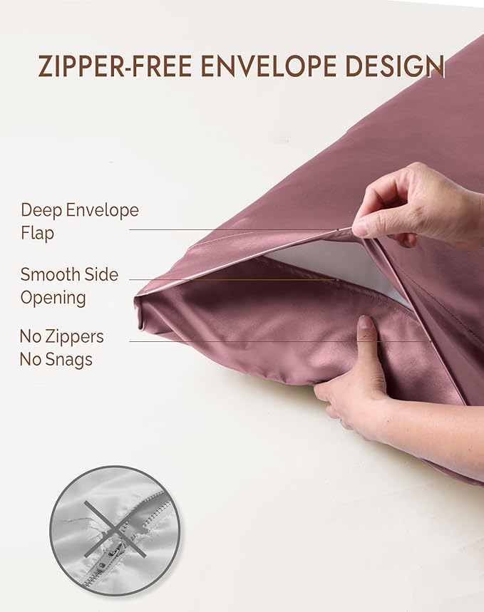 SilkSilky 100% Mulberry Silk Pillowcase - Pure 22 Momme High-Grade 6A Fibers for Hair & Skin, Envelope Closure, Natural, Organic, Breathable & Cooling Pillow Case (King, Pale Mauve)