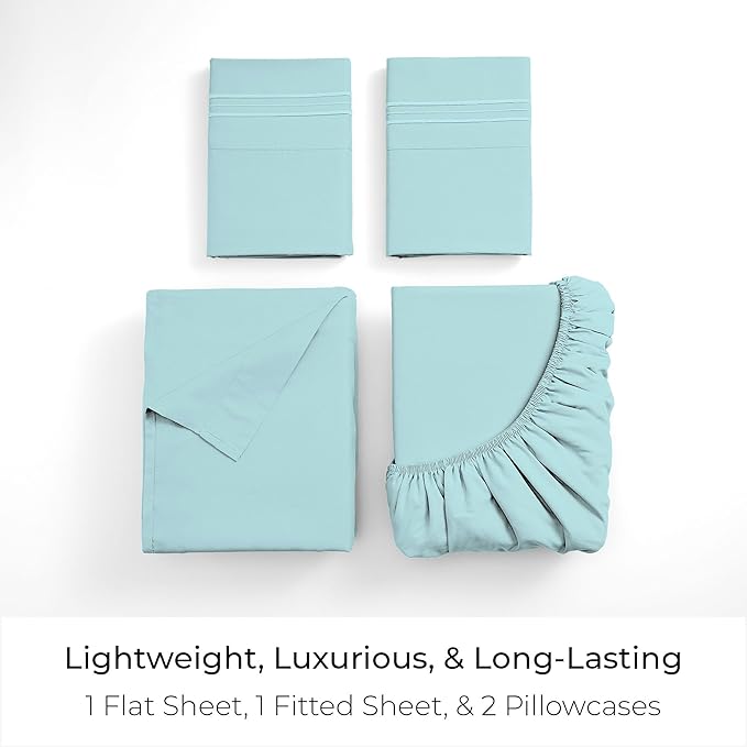 Mellanni Queen Sheets Set - 4 PC Iconic Collection Bedding - Hotel Luxury, Extra Soft, Cooling Bed Sheets - Wrinkle, Fade, Stain Resistant (Queen, Aqua)
