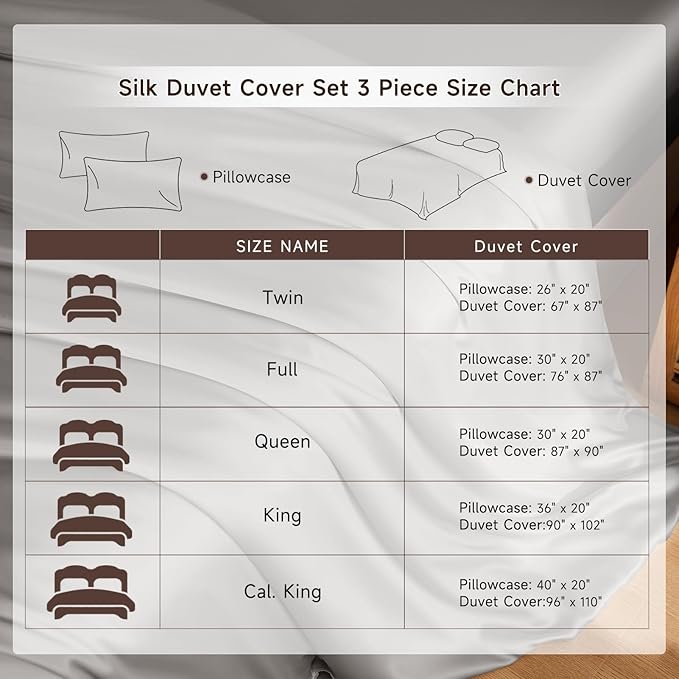 THXSILK 100% Pure Mulberry Silk Duvet Cover Set 3 Piece, 6A+ Grade Luxury Soft Bedding Silk Sheets for Hair and Skin, 1 Pcs Duvet/Quilt/Comforter Cover with 2 Zippered Pillowcases (Grey, King)