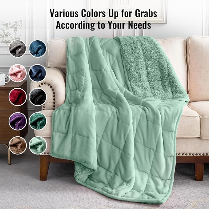 Uttermara Weighted Blanket Queen Size 15lbs 60x80 inches with Soft Plush Fleece, Cozy Warm Sherpa Snuggle Thick Heavy Blanket Great for Sleep and Calming, Sage Green