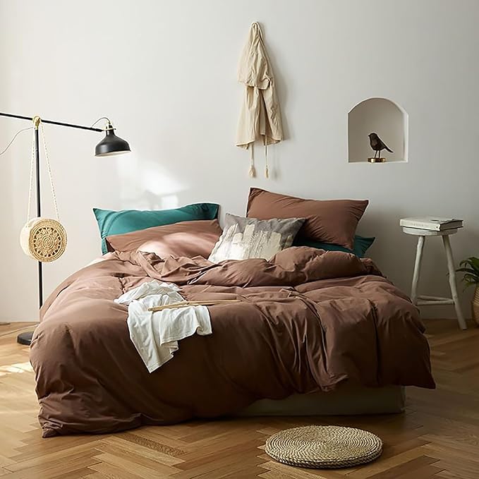 Cottonight Brown Comforter Set Queen Bedding Set Mocha Solid Modern Dark Color Blanket Quilts Soft Chocolate Color Breathable Brown Comforter Set for Women Men Queen Size