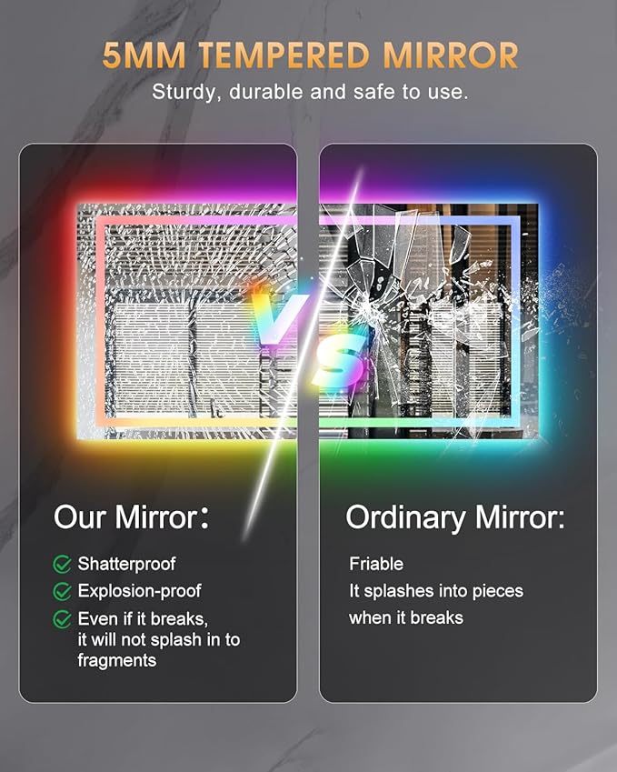 oneup 60x30 Inch Smart LED Bathroom Mirror,RGB Color Changing Bathroom Mirror with Lights,Anti-Fog Wall-Mounted Vanity Mirrors,Dimmable Multicolor Lighted,IP54 Waterproof