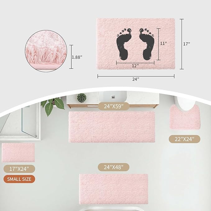 Pink Bathroom Rug 24x36 Non Slip Fluffy Bath Mat for Bathroom Floor Washable Plush Luxury Bath Rug for Tub Soft Shaggy Absorbent Shower Sink Mat