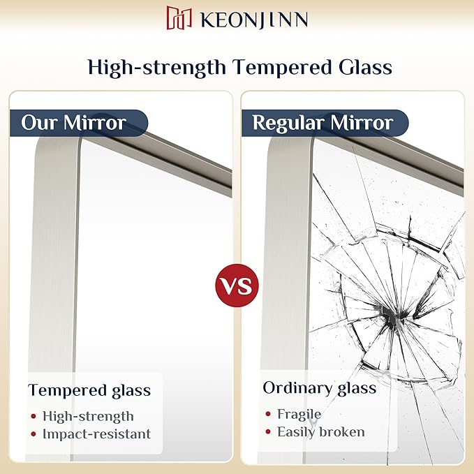 Keonjinn Brushed Nickel Wall Mirror, 36 x 36 Inch Large Square Silver Bathroom Mirrors for Over Sink, Rounded Rectangle Farmhouse Vanity Mirror, HD Tempered Glass Modern Mirror(Horizontal/Vertical)