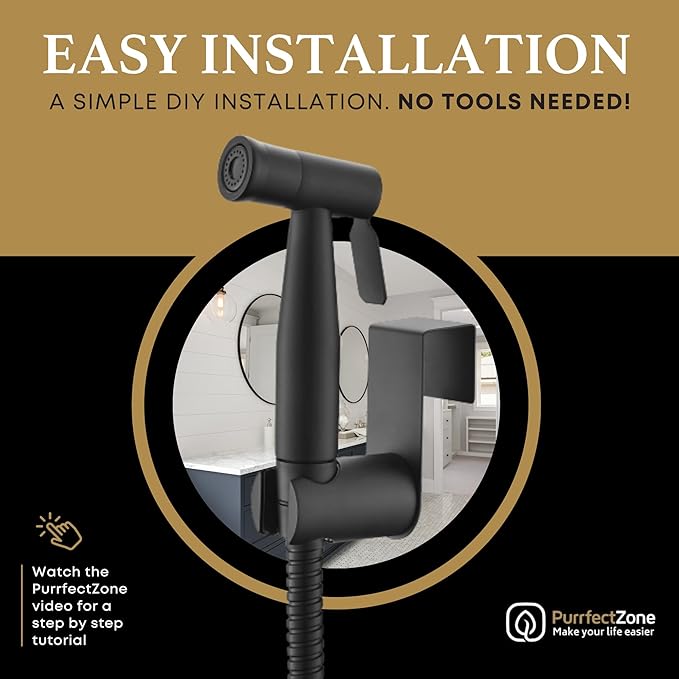 Purrfectzone Bidet, Stainless Steel Jet Spray for Toilet, Wall-Mounted - Matte Black