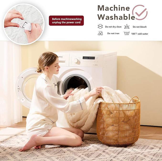 Heated Electric Blanket Twin Size-62"x84" Heating Blanket with 10 Heating Levels & 5 Time Settings Over-Heat Protection，Winter Warmer for Adults with ETL Certification（Cream）
