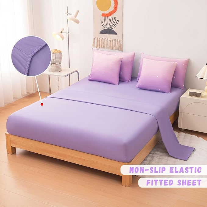 Rainbow Bedding Set Full Size – 7 Piece Reversible Girls Comforter with Deep-Pocket Sheet, Gradient Galaxy Design, Whole-Piece Filling, Machine Washable Bed-in-a-Bag for Kids Room Makeover & Gifts