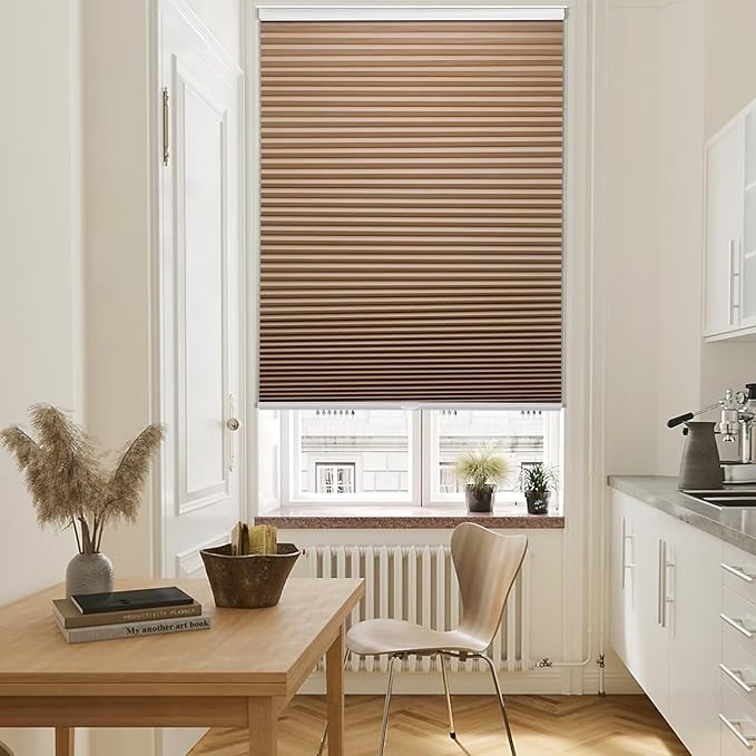 MYshade 1.5-Inch Cellular Cordless Blackout Shades,Thermal Insulating Noise Reducing Waterproof Blinds,Honeycomb Window Treatments for Indoor Light Control (Light Brown-27 W x 72" H)