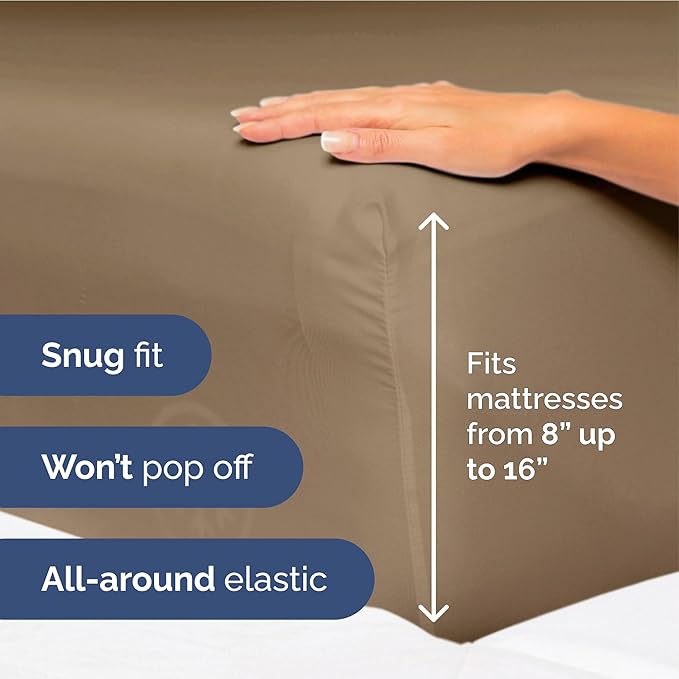 Full Size 4 Piece Sheet Set - Extra Soft, Breathable & Cooling - Hotel Luxury Durable Bed Sheets for Women & Men - Deep Pockets, Easy-Fit & Wrinkle-Free - Neutral Brown Oeko-Tex