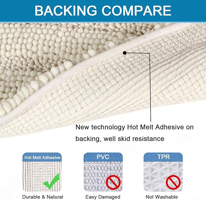 H.VERSAILTEX Bath Mats for Bathroom Non Slip Luxury Chenille Striped Bath Rug Absorbent Non Skid Fluffy Soft Shaggy Rugs Washable Dry Fast Plush Carpet Mats for Bath Room, Tub