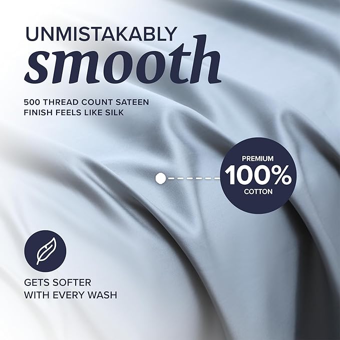 Beckham Hotel Collection King Sheet Set 100% Cotton, 500TC Luxury Sateen Bedding, 16” Deep Pocket, Moisture-Wicking, 4-Piece, Gray