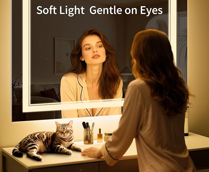 30"x24" LED Bathroom Mirror with Anti-Fog, Stepless Dimmable Lights, 3 Color Modes, Shatter-Proof Tempered Glass, Memory Function & Waterproof Design