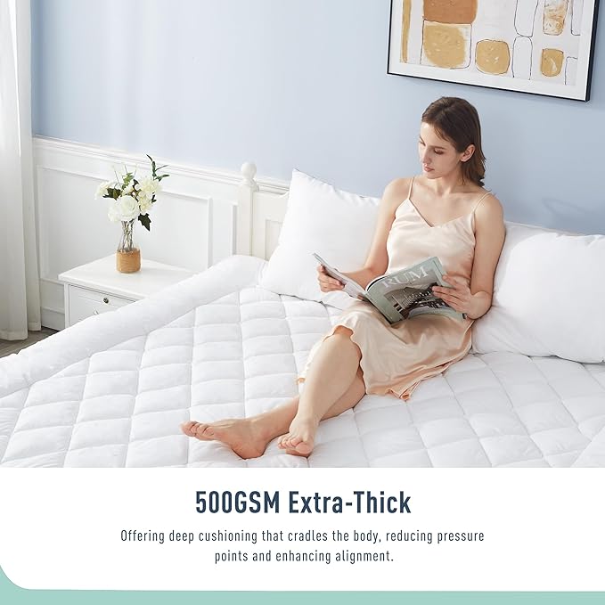 Full Mattress Pad Extra Thick Cotton Mattress Topper Quilted Fitted Mattress Cover 18-22" Deep Pocket Down Alternative Pillow Top Fluffy & Breathable (54x75 Inches, White, Thick)