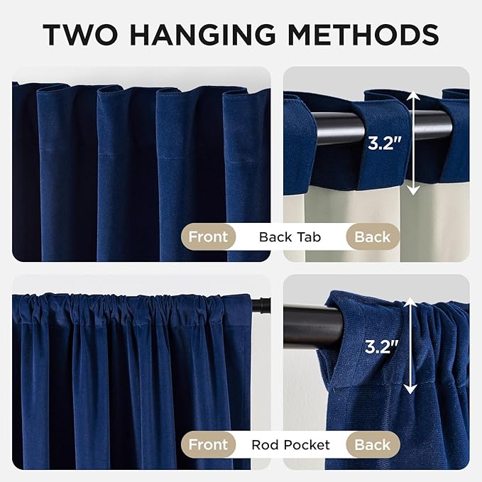 Joydeco Royal Blue 100% Blackout Curtains 90 Inch 2 Panels, Luxury Thermal Royal Blue Velvet Curtains for Bedroom Living Room, Soundproof Blackout Window Drapes, Rod Pocket & Back Tab (52W x 90L)