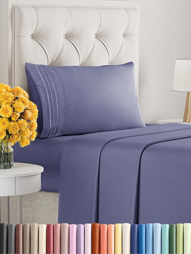 Twin Size 3 Piece Sheet Set - Extra Soft, Breathable & Cooling - Hotel Luxury Durable Bed Sheets - Deep Pockets, Easy-Fit & Wrinkle-Free - Twilight Purple Oeko-Tex