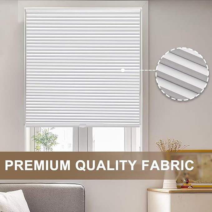 MYshade 1.5-Inch Cellular Cordless Blackout Shades,Thermal Insulating Noise Reducing Waterproof Blinds,Honeycomb Window Treatments for Indoor Light Control (White-39 W x 64" H)