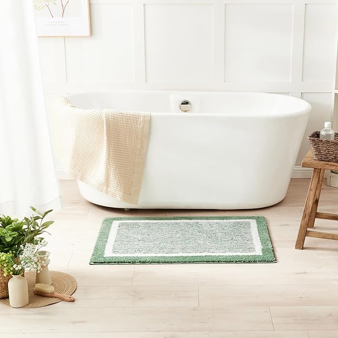 CozeCube Bath Mat, Non Slip Shaggy Bath Rug, Extra Soft Absorbent Microfiber, 32' x 20', Sage Green