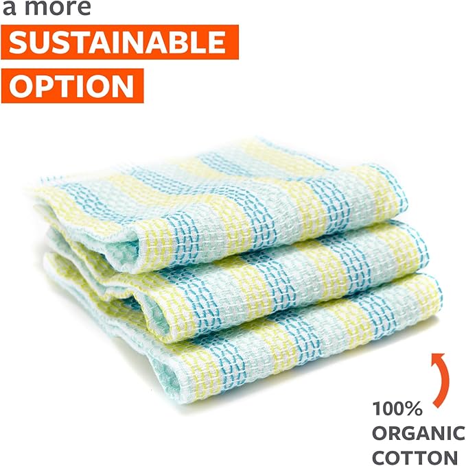 Full Circle Tidy 100% Organic Cotton Dish Cloths, Set of 3, Spring Green