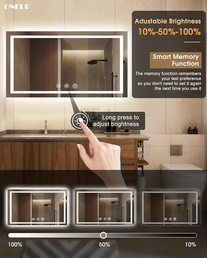 oneup 60x30 Inch Smart LED Bathroom Mirror,RGB Color Changing Bathroom Mirror with Lights,Anti-Fog Wall-Mounted Vanity Mirrors,Dimmable Multicolor Lighted,IP54 Waterproof