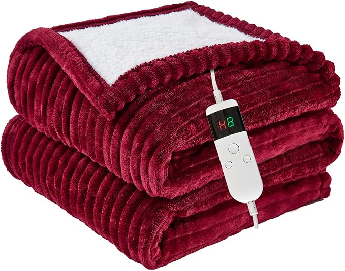 Heated Blanket Electric Twin, Soft Flannel Heating Blanket with 8 Hours Auto Off 10 Fast Heating Levels Machine Washable Sherpa Heated Blanket with Overheating Protection