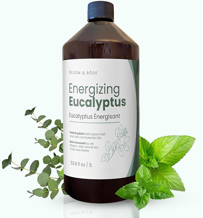 Luxury Foaming Bath - Natural Scented Bubble Bath with Essential Oils and Epsom Salt - Energizing Eucalyptus Scent, 33.8 fl oz / 1L