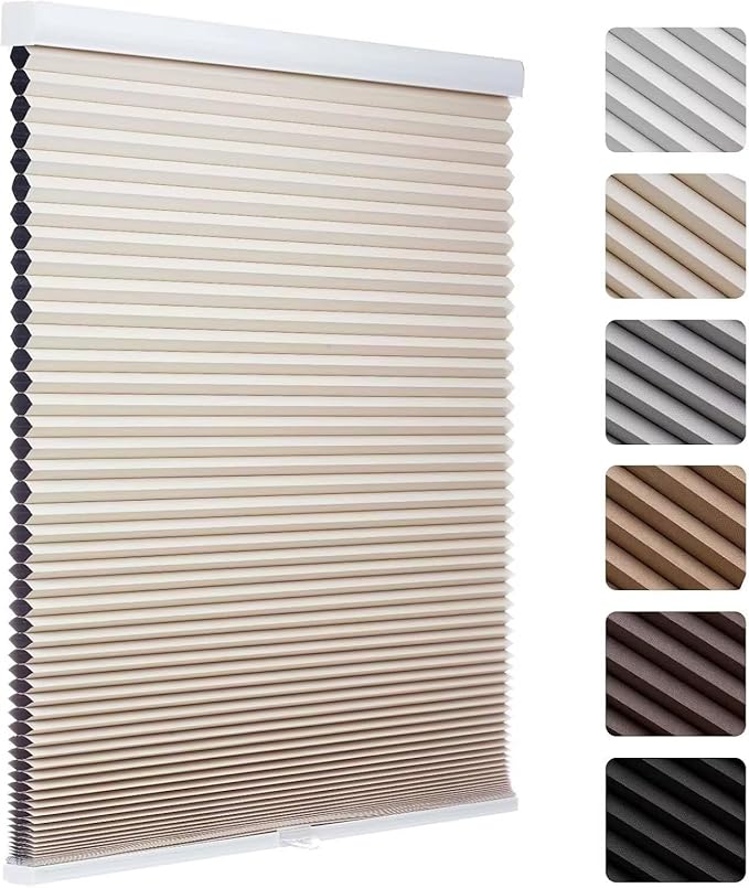 MYshade 1.5-Inch Cellular Cordless Blackout Shades,Thermal Insulating Noise Reducing Waterproof Blinds,Honeycomb Window Treatments for Indoor Light Control (Beige-23 W x 50" H)