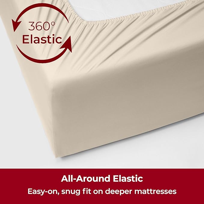 Mellanni Extra Deep California King Sheets - 4 PC Iconic Collection Bedding - Hotel Luxury, Ultra Soft, Cooling Bed Sheets - Wrinkle, Fade, Stain Resistant (Cal King, Beige)