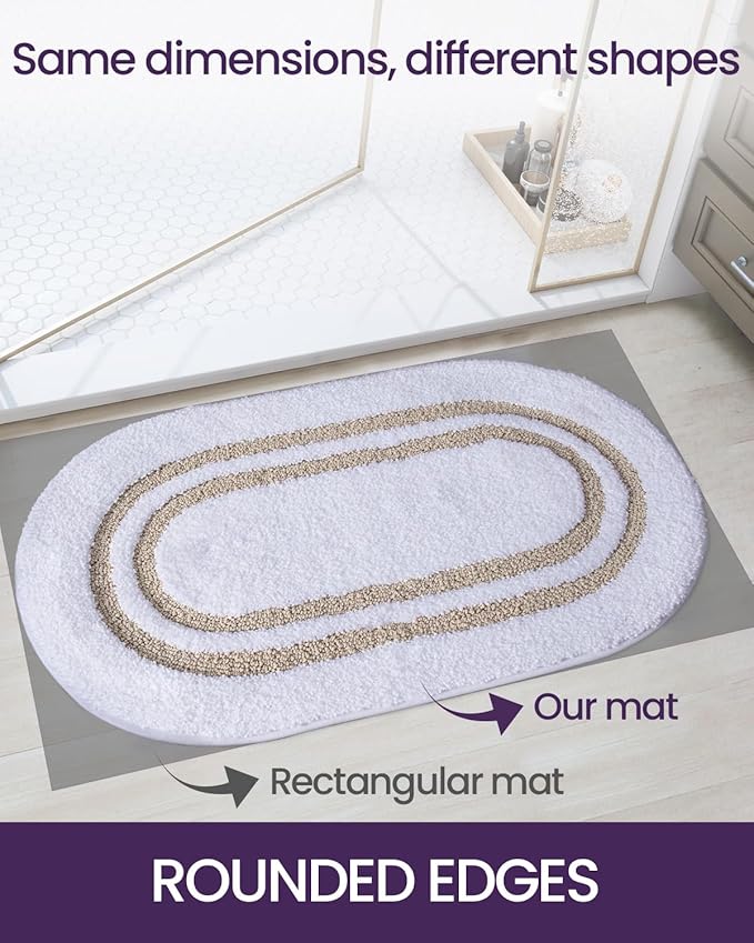 DEXI Oval Bath Mats for Bathroom, 24x43 Absorbent Bath Mat, Washable Microfiber Bathroom Rug with Non Slip Backing for Shower Floor, Beige