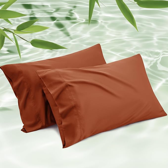 Bedsure Pillow Cases Standard Size, Cooling Pillow Cases, Rayon Derived from Bamboo Burnt Orange Pillowcases Standard Set of 2, Breathable & Soft Pillow Covers with Envelope Closure, 20x26 Inches