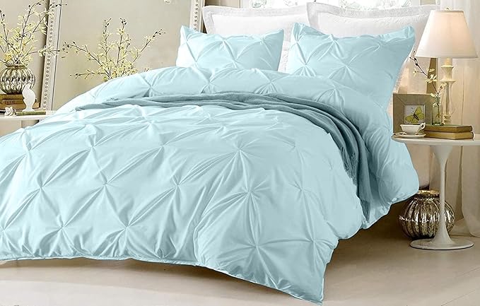 Cotton Duvet Cover Queen 800 Thread Count 100% Egyptian Cotton Long Staple Quilt 1 Duvet Cover 2 Pillow Shams Pinch Pleated Silky Soft, Breathable Cover Set 3 Piece Set for Comforter(Aqua Blue)