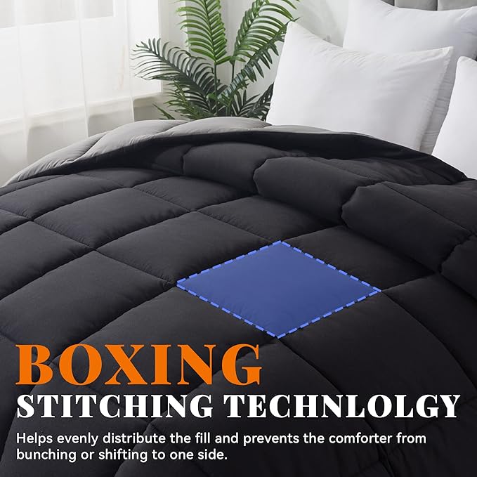 Cosybay Down Alternative Comforter (Black/Grey, King) - All Season Soft Quilted King Size Bed Comforter - Duvet Insert with Corner Tabs -Winter Summer Warm Fluffy, 102x90 inches