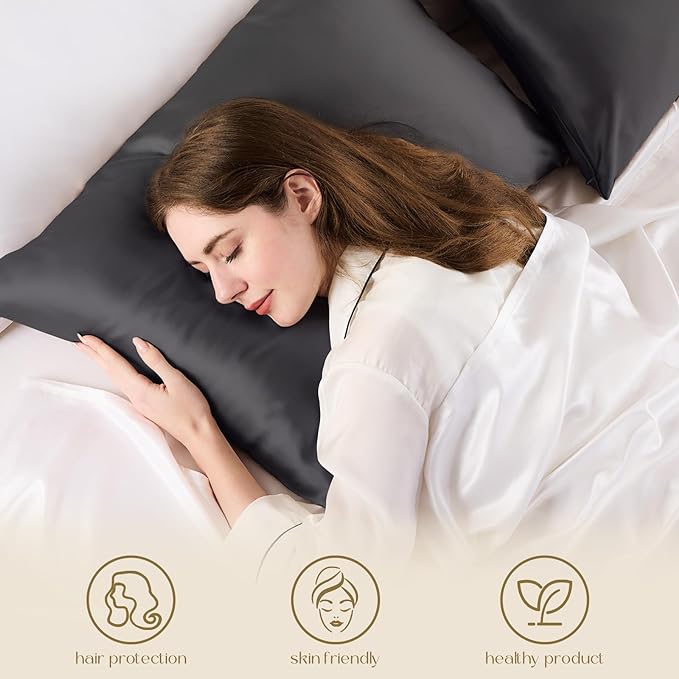 ZIMASILK 100% Pure Mulberry Silk Pillowcase for Hair and Skin Health,Soft and Smooth,Both Sides Premium Grade 6A Silk,600 Thread Count,with Hidden Zipper,1pc(Standard 20''x26'',Dark Gray)