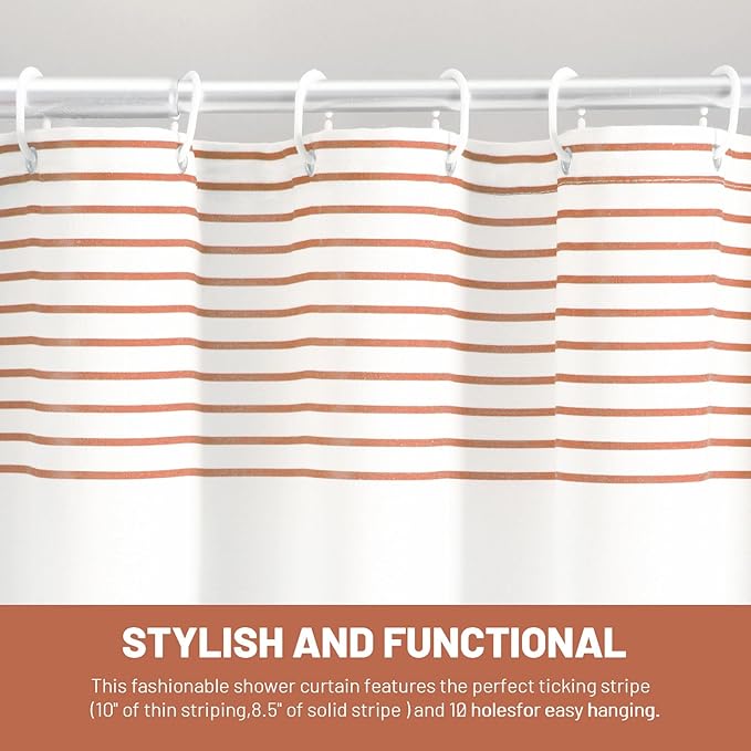 Awellife Boho Coral Shower Curtain for Bathroom Stripe Tassel Shower Curtain 72 X 72 Inches Farmhouse Cotton