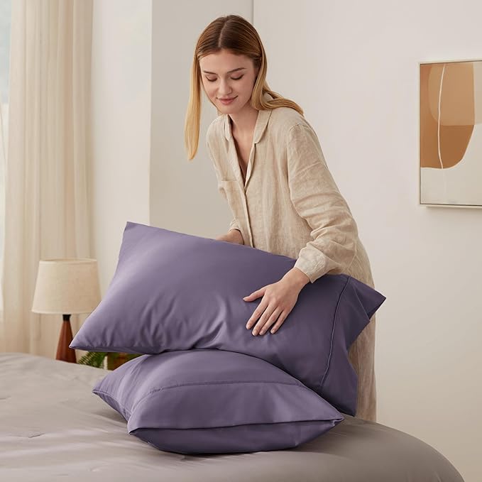 Bedsure Pillow Cases Standard Size Set of 2 - Grayish Purple Brushed Microfiber Pillowcases, Super Soft Pillow Case Covers with Envelope Closure, Wrinkle, Fade and Stain Resistant, 20x26 Inches