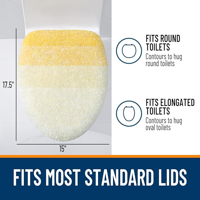 OLANLY Soft Microfiber Bathroom Toilet Lid Cover, Machine Washable Covers, 17.5x15, Stays in Place Rubber Backing, Fits Most Round, Elongated and Oblong Lids, Accessories Decor, Yellow