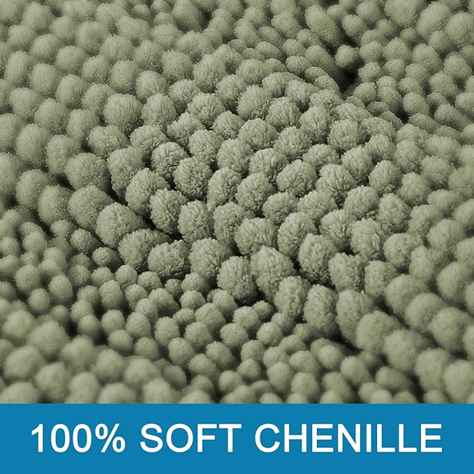 H.VERSAILTEX Bath Mats for Bathroom Non Slip Thick Chenille Striped Bath Rug Absorbent Fluffy Soft Shaggy Rugs Washable Dry Fast Plush Mats for Indoor, Bath Room, Tub - 24" x 36", Eucalyptus Green