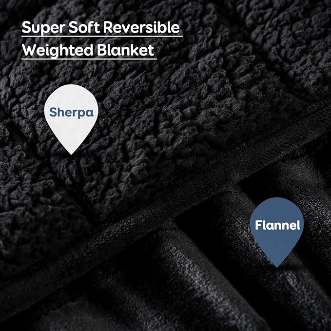 Sivio Sherpa Fleece Weighted Blanket for Adult, 15lbs Heavy Fuzzy Throw Blanket with Soft Plush Flannel, Reversible Twin-Size Super Soft Extra Warm Cozy Fluffy Blanket, 48x72 Inch Dual Sided Black