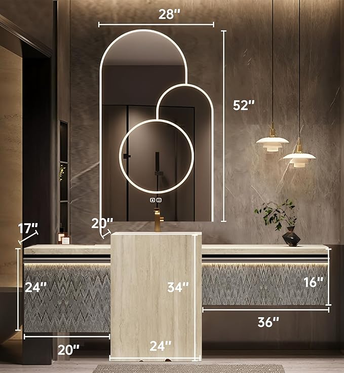 Single Sink Freestanding Bath Vanity, Modern Bath Vanity with LED Smart Mirror, 80IN Solid Wood Floating Bathroom Sink Cabinet with Marble Slate Top and Large Storage Drawer