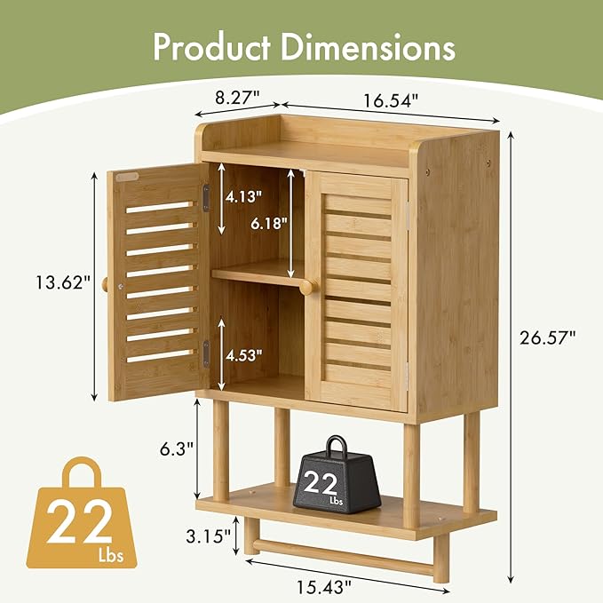 AmazerBath Bathroom Wall Cabinets, Bamboo Medicine Cabinets with Towel Bar, Wall Mounted Storage Cabinet with Adjustable Shelves, 2 Doors Over The Toilet Storage for Small Spaces,8.3x16.5x26.6 Inches