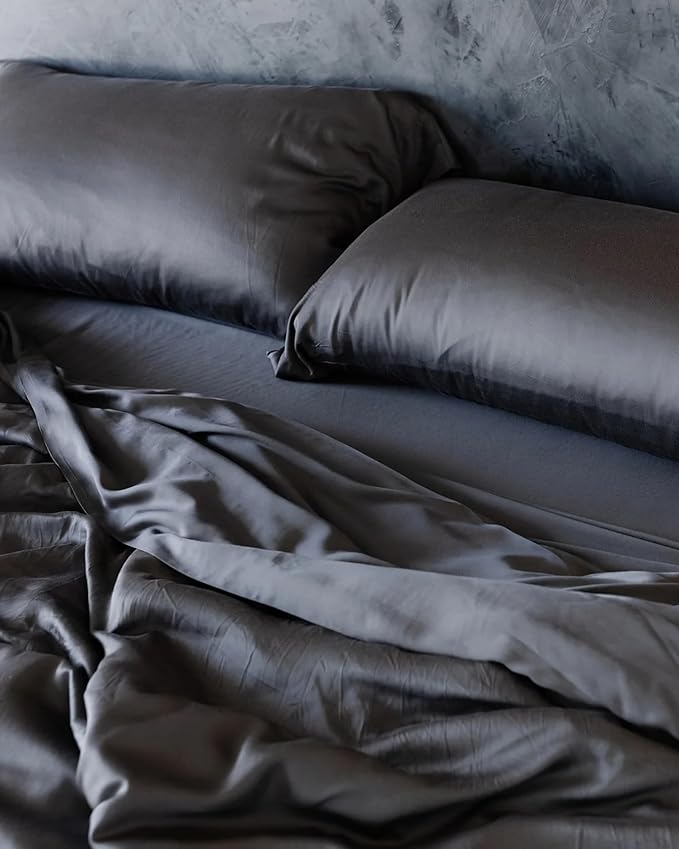 Cozy Earth Luxury Duvet Cover King - 100% Viscose from Bamboo - Ultra-Soft, Cooling & Lightweight Duvet Cover - Temperature-Regulating Bedding with Concealed Zip & Interior Snap Closures - Charcoal
