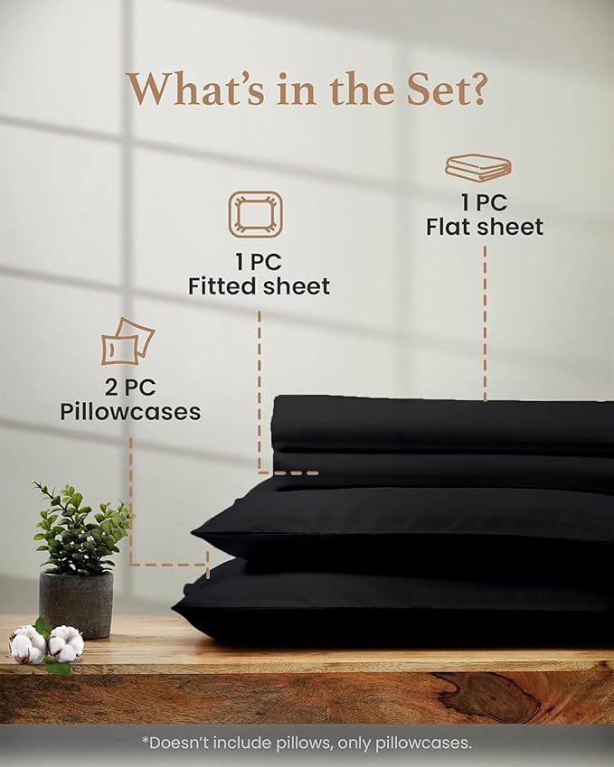 Good Sleep Bedding Twin XL Sheet Set - 100% Egyptian Cotton XL Twin Sheet Set, 1000 TC, 3Pc, Extra Long Twin Sheets for Dorm, Hotel Sheets, 16" Deep Pocket Twin Sheets Extra Long - Black Sheets