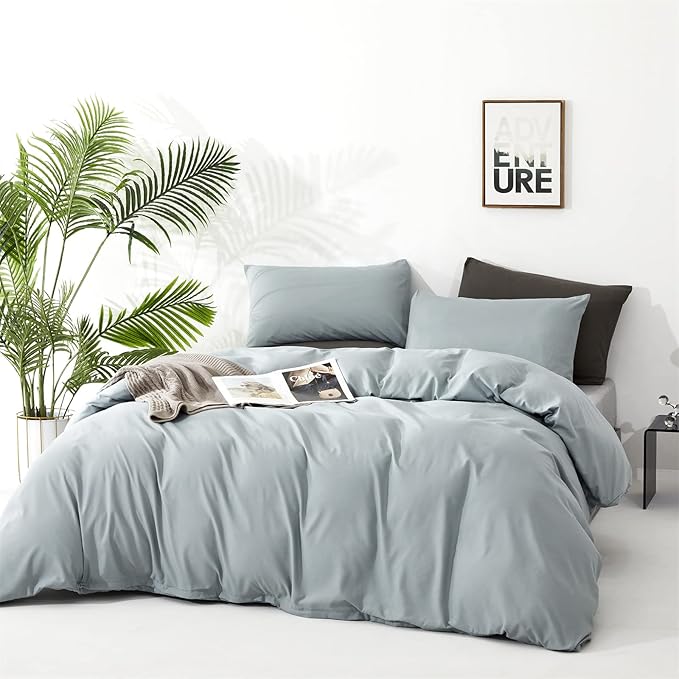 Cottonight Blue Comforter Set King Light Blue Bedding Comforter Set Solid Haze Blue Blanket Quilts Modern Soft Breathable Simple 3 Piece Baby Blue Comforter Set for Women Men King Bed
