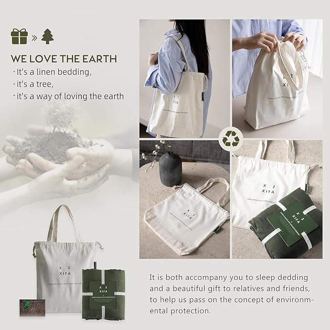 XZ XIFA Olive Green Linen Duvet Cover Oversized King, 100% Washed French Flax Linen Bedding Set with Zipper Closure, Cooling & Textured Bed Sets for Hot Sleepers(1 Duvet Cover, 2 Pillowcases)
