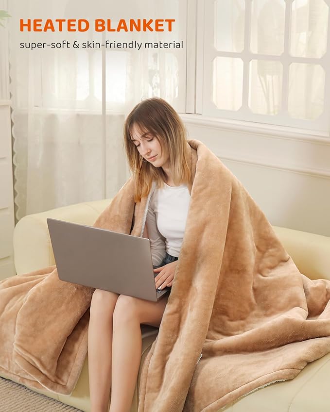 Electric Heated Blanket Full Size, Super Soft Cozy Upgraded Flannel Heating Blanket with 9 Heating Levels & 1-9 Hours Auto Off, Fast Heat & Overheat Protection, 72" x 84", Khaki