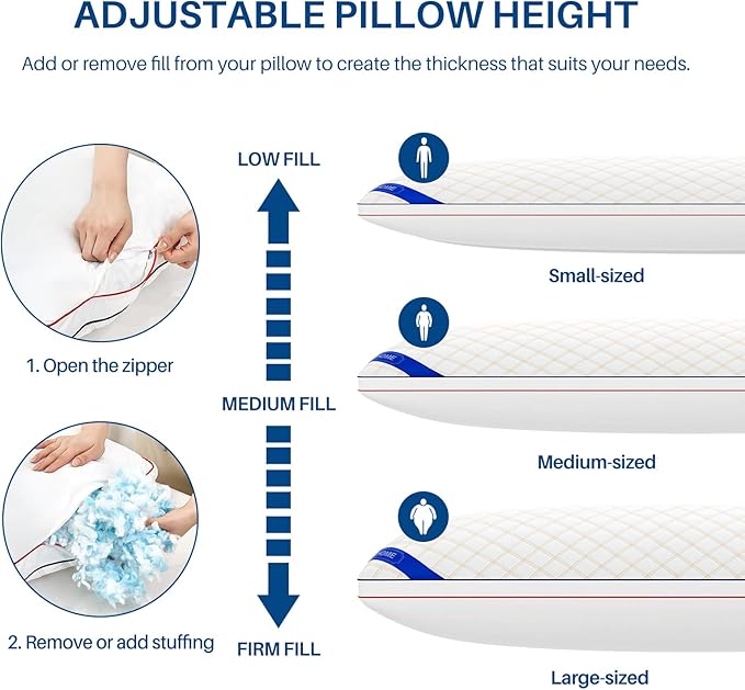 YZ HOME Long Body Pillow for Adults - Firm Body Pillow Insert with Shredded Blue Memory Foam, Adjustable Height, Soft Support for Side Sleeping, Pregnant Women, Washable (20x54 Inch, White)