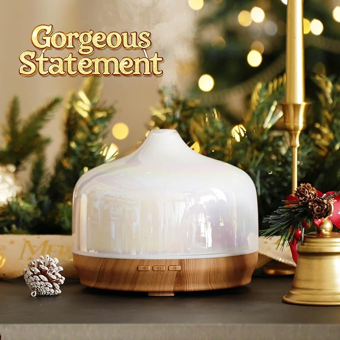 Porseme 500ml Glass Essential Oil Diffuser Aromatherapy Ultrasonic Cool Mist Humidifier 15-21 Running Hours Waterless Auto-Off Air Diffusers for Sleeping Yoga Office Working Spa and Rest (White Jade)