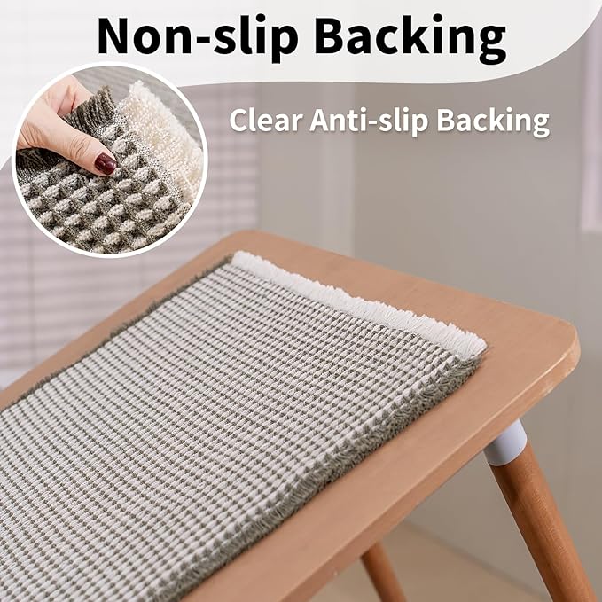 Waffle Runner Bath Mat - Long Boho Bathroom Rugs Non Slip Washable, Super Absorbent & Quick Dry, Soft Bath Mat Farmhouse Bathroom Decor, 24'' x 60'', Olive Green and White