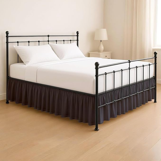 KRISHNA Ruffled Bed Skirt with Split Corners Twin, 100% Microfiber Hotel Quality, 28 Inch Drop Dust Ruffle Gathered Bedskirt with Platform, 39" x 75", Dark Grey