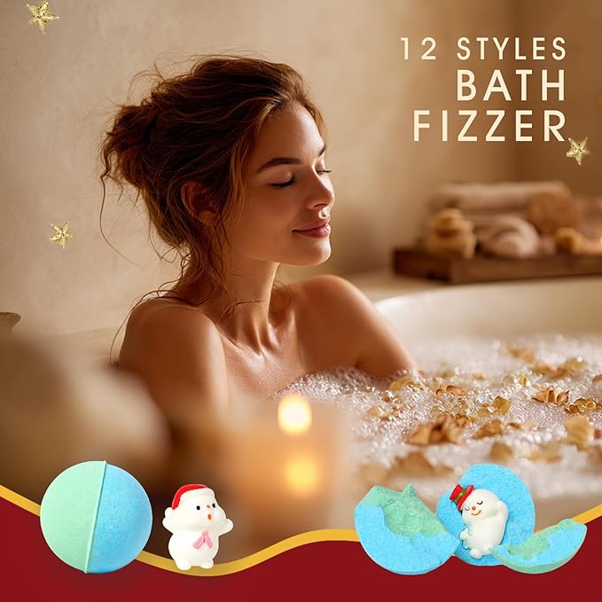12Pcs Advent Calendar 2025 Christmas Gifts for Kids Women - Christmas Advent Calendar Bath Bomb with Surprise Inside Bath and Body Gift for Sister, Wife, Mom, Son, Daughter｜Spa Gift Set Idea for Kids