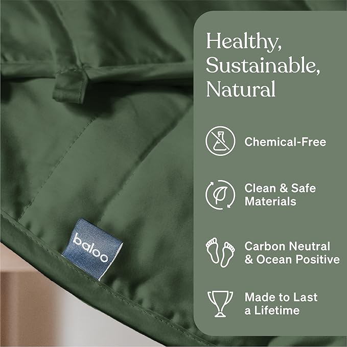 Baloo Weighted Blanket for Adults 20 lb (Spruce Green, 60"x80") | Cool & 100% Cotton | Machine Washable & Dryer Safe | Glass Microbead Fill
